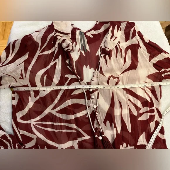 Anthropologie Marais Chiffon Mini Dress w/ ruffled skirt. Maroon, white. L-XL - Picture 13 of 15